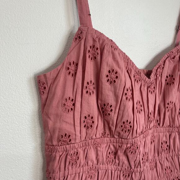 Hollister Pink Cotton Eyelet Crop Tank Top Size M Smocked Back Boho - Picture 6 of 6